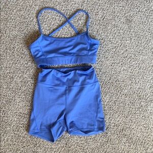 Blue Athletic Crop Top and Shorts Set